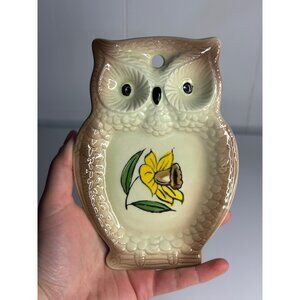 VTG Owl Daffodil Flower Spoon Rest 6.5" Hand-Painted Wall Hang Decor JAPAN Made